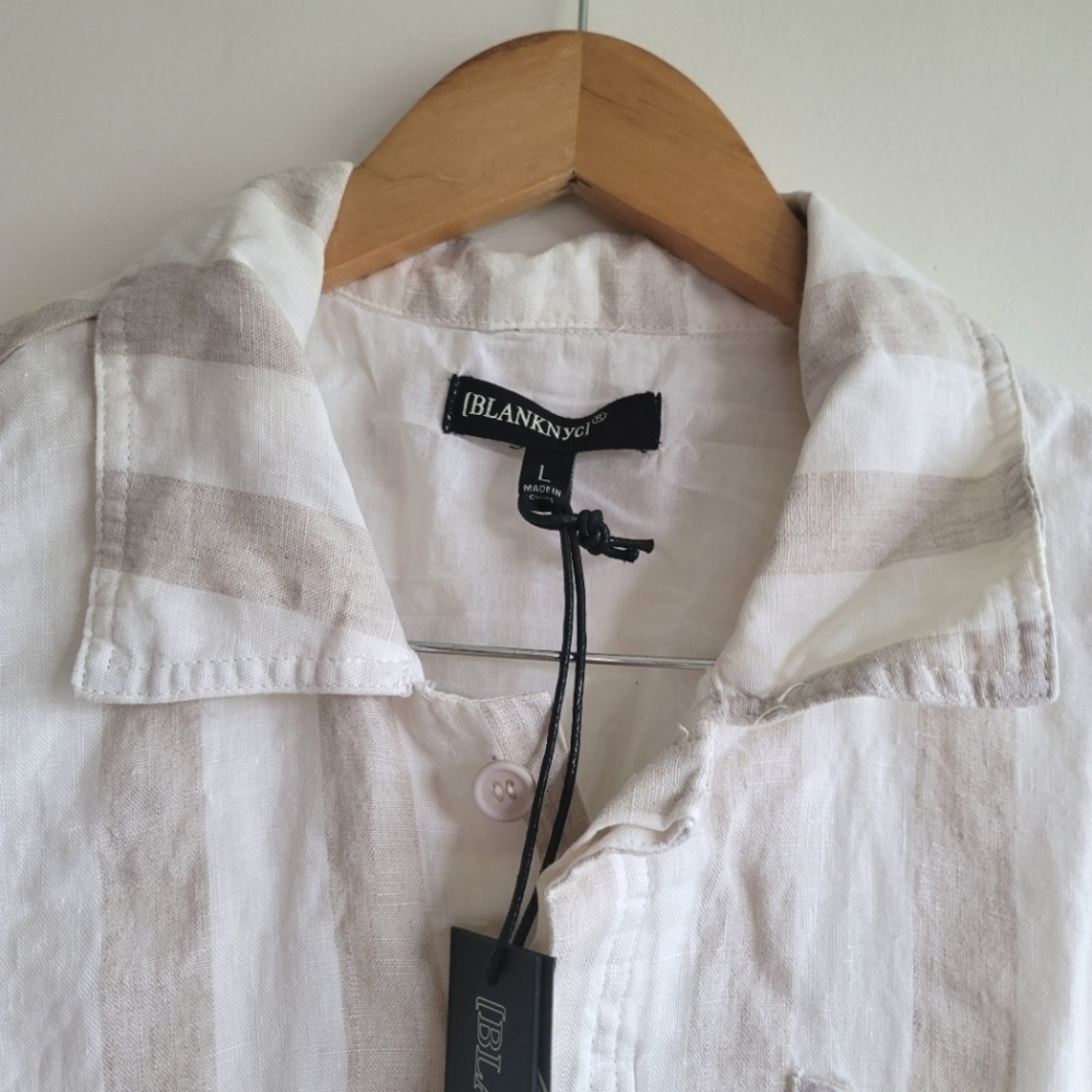 BLANK NYC,Changing Lanes Striped Linen Romper, Light Tan/Cream, Size Large -NWT - Picture 10 of 13